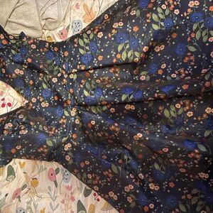 David's Bridal Floral Midi Dress - Blue and Orange